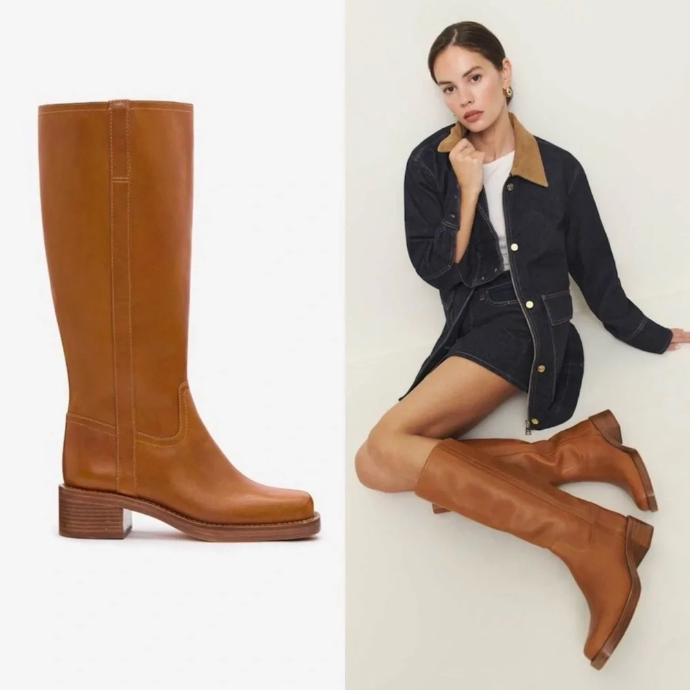 REFORMATION Frances Knee High Boots in Whiskey Leather 7